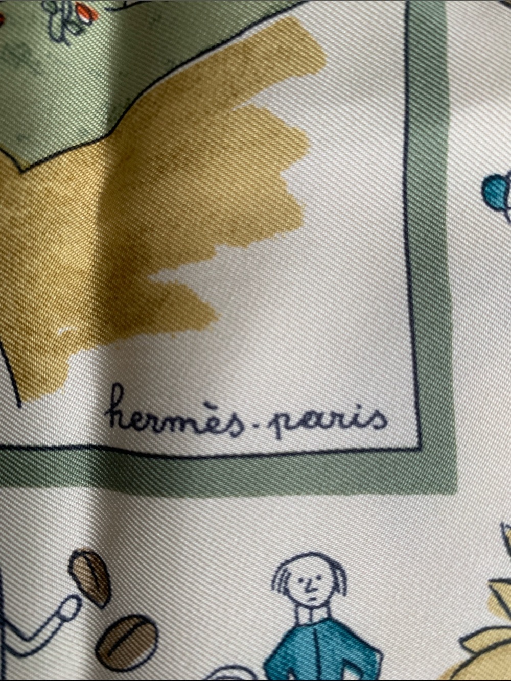 Hermès Multicolor 'Retour à la Terre' Silk Scarf with Green, Blue, Cream & Tan - Picture 10 of 14